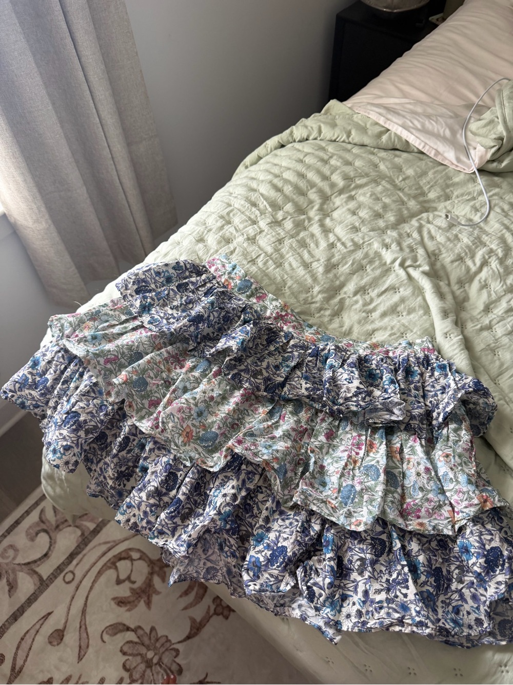 LoveShackFancy Blue and Pink Floral Ruffled Bed Skirt LIBERTY FABRIC EDITION!!!